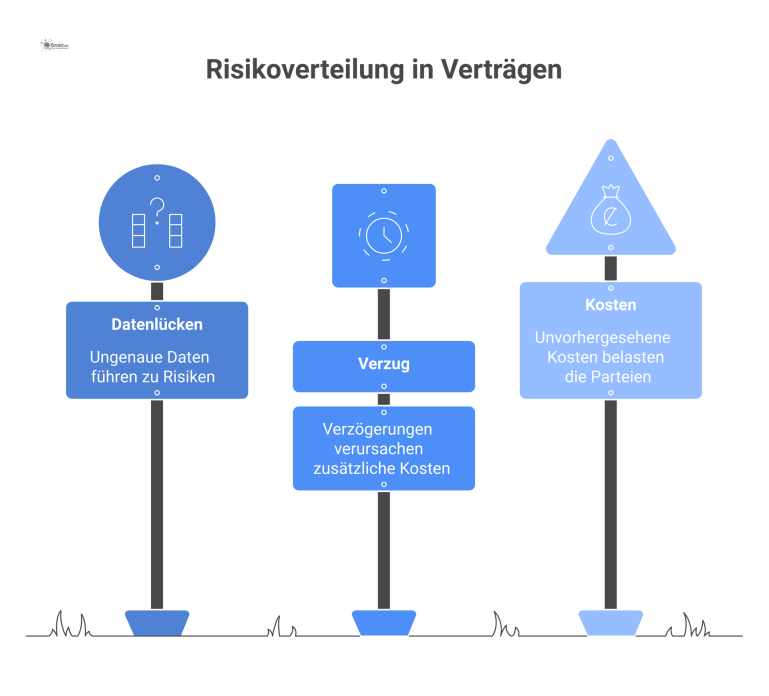  Tabelle zur strategischen Risikoverteilung in Verträgen, die Risikofeldern wie Verzug oder Kosten sinnvolle Regelungen und Zuständigkeiten zuordnet.